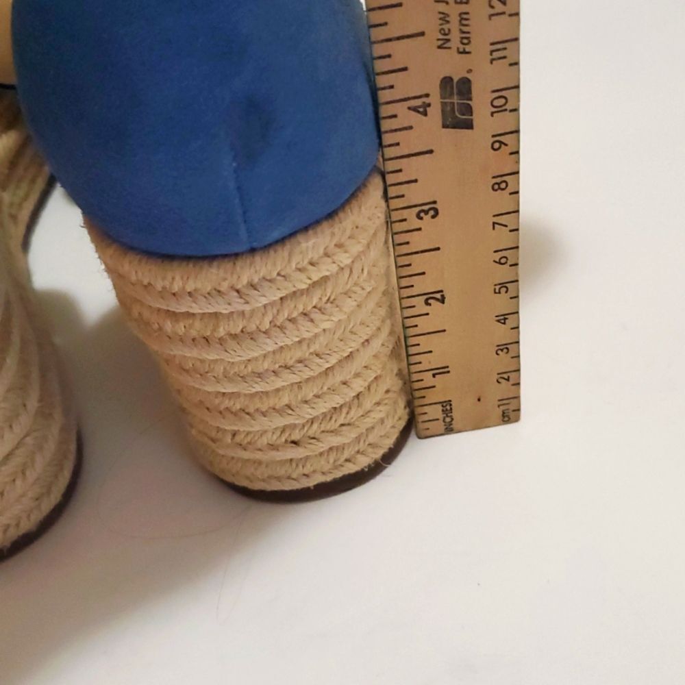 Marc Fisher Varin Blue Suede Woven Wedge Espadrille Sandals Sz 9.5 Cottagecore - Picture 5 of 12